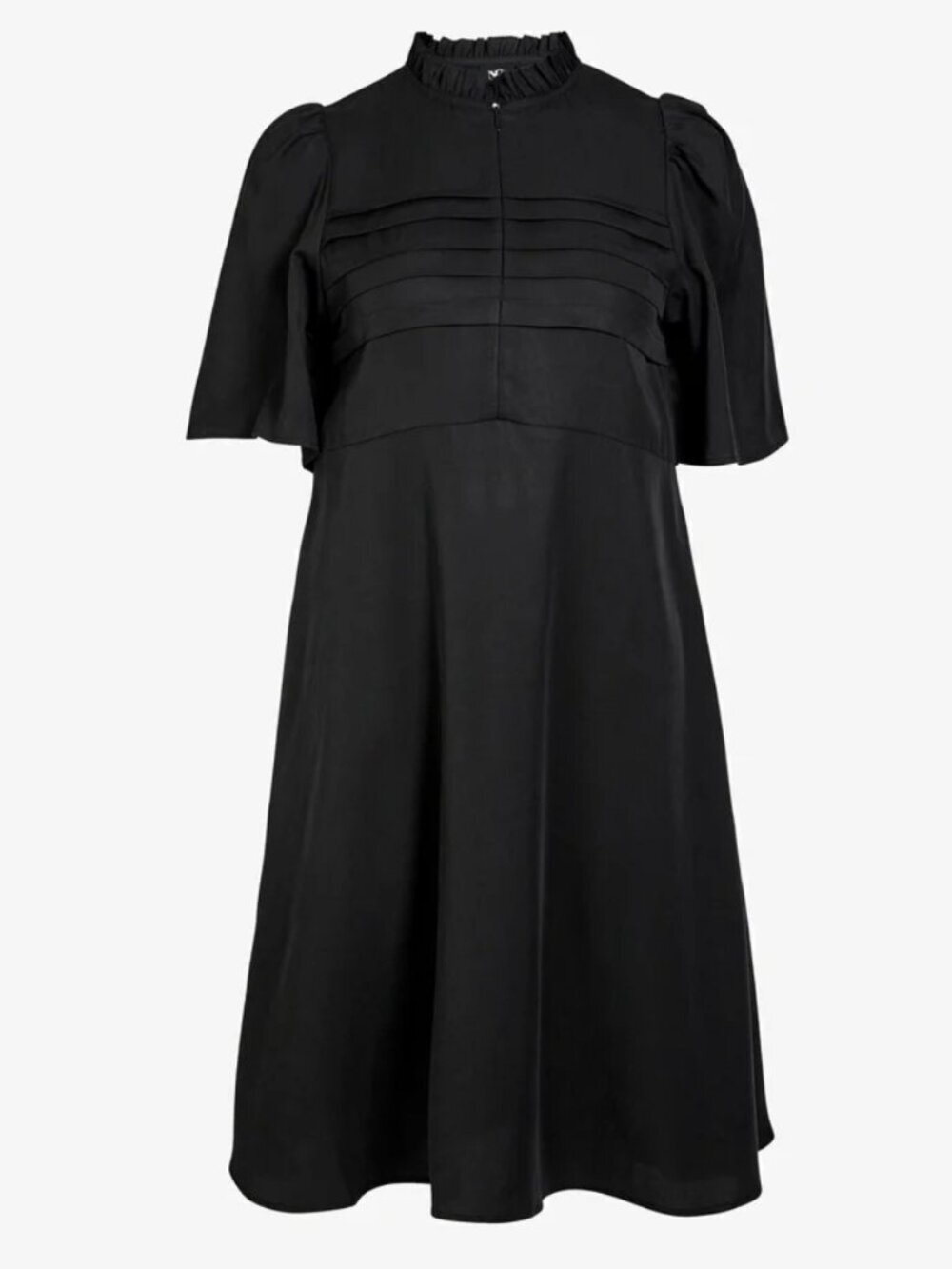 NU DENMARK Black Ruffle Asli Midi Dress Pleated A Line S 100% Lyocell Tencel